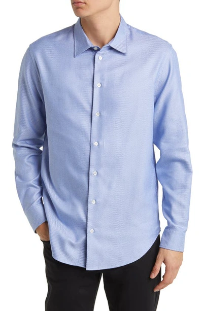 Shop Emporio Armani Microgeometric Print Cotton Button-up Shirt In Blue