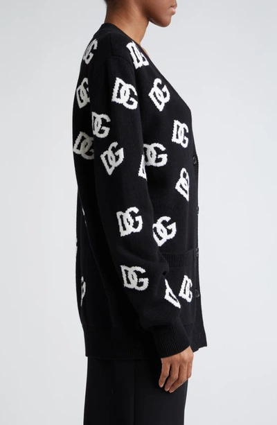 Shop Dolce & Gabbana Dolce&gabbana Dg Logo Intarsia V-neck Cashmere Cardigan In Black Inlay