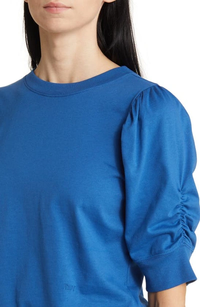 Shop Frame Frankie Puff Sleeve Organic Cotton Knit Top In Slate Blue