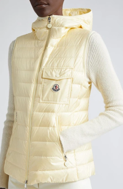 Shop Moncler Glygos Hooded Down Vest In Yellow