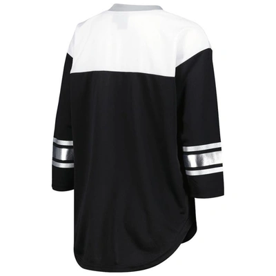 Shop G-iii 4her By Carl Banks Black/white Las Vegas Raiders Double Team 3/4-sleeve Lace-up T-shirt