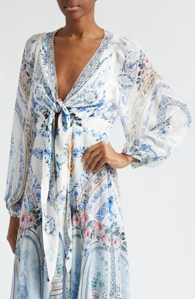 Shop Camilla Season Of The Siren Print Long Sleeve Silk Crepe Faux Wrap Dress