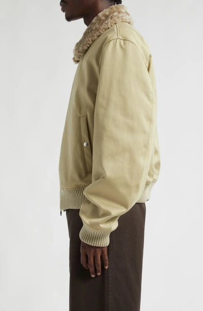 Burberry Shearling Trimmed Cotton Jacket In Hunter