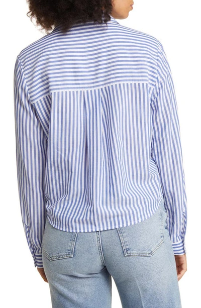 Shop Beachlunchlounge Stripe Tie Front Cotton & Modal Button-up Shirt In Blue Wale