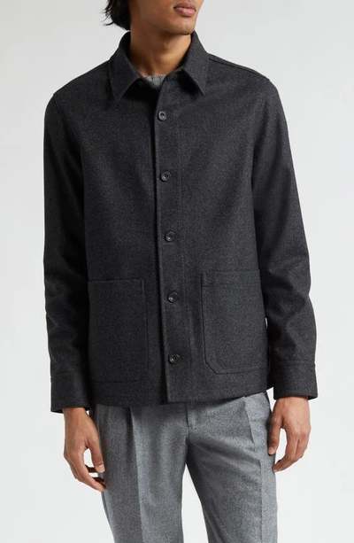 Shop Thom Sweeney Wool Flannel Chore Jacket In Charcoal