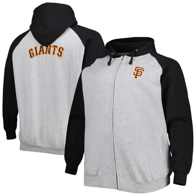 Shop Profile Heather Gray/black San Francisco Giants Big & Tall Raglan Hoodie Full-zip Sweatshirt