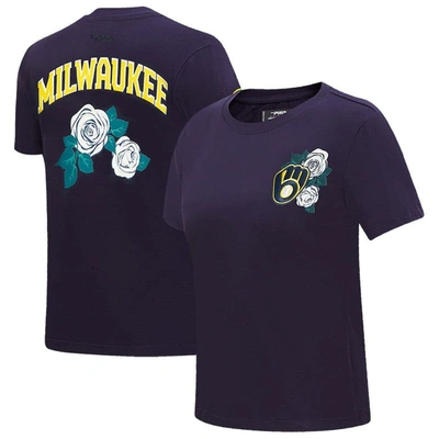 Shop Pro Standard Navy Milwaukee Brewers Roses Fitted T-shirt