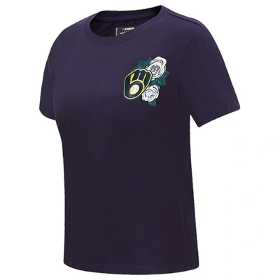 Shop Pro Standard Navy Milwaukee Brewers Roses Fitted T-shirt