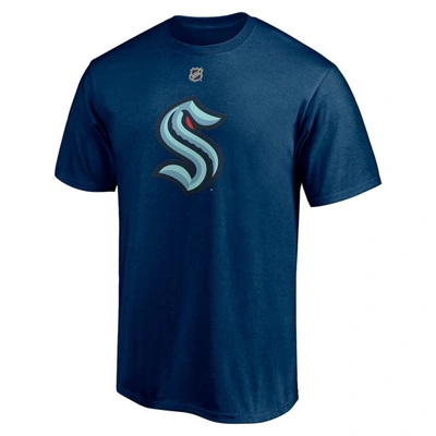 Fanatics Branded Brandon Tanev Deep Sea Blue Seattle Kraken Authentic Stack Name & Number T-shirt In Navy