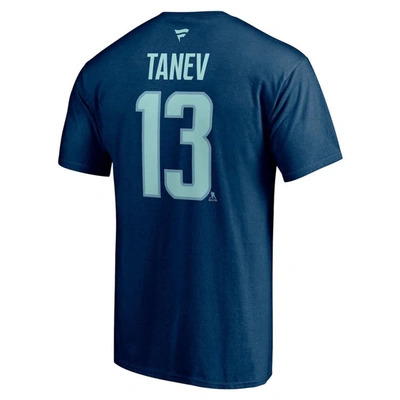 Fanatics Branded Brandon Tanev Deep Sea Blue Seattle Kraken Authentic Stack Name & Number T-shirt In Navy