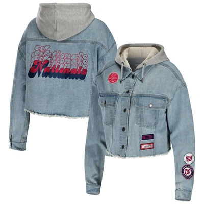 Shop Wear By Erin Andrews Washington Nationals Hooded Button-up Denim Jacket