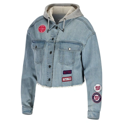 Shop Wear By Erin Andrews Washington Nationals Hooded Button-up Denim Jacket
