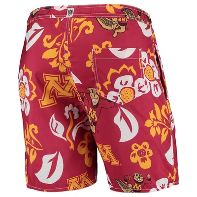 Shop Wes & Willy Maroon Minnesota Golden Gophers Floral Volley Logo Swim Trunks