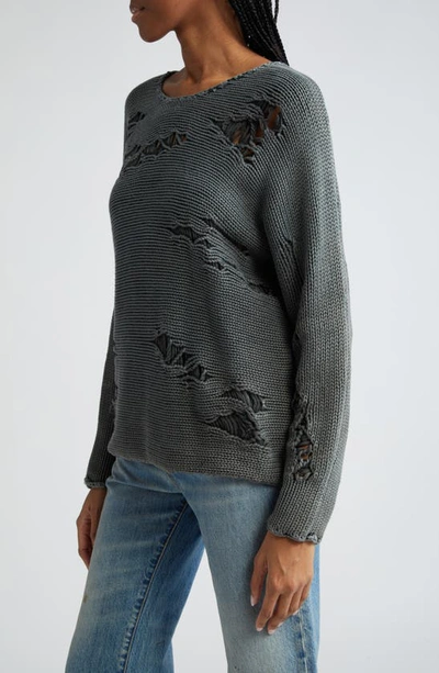 Shop R13 Distressed Oversize Cotton Crewneck Sweater In Acid Black