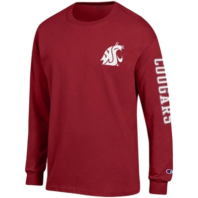 Shop Champion Crimson Washington State Cougars Team Stack Long Sleeve T-shirt