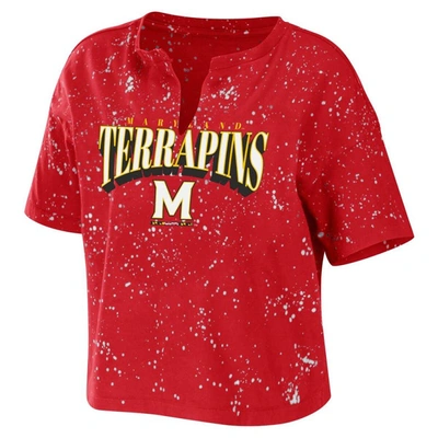 Shop Wear By Erin Andrews Red Maryland Terrapins Bleach Wash Splatter Cropped Notch Neck T-shirt