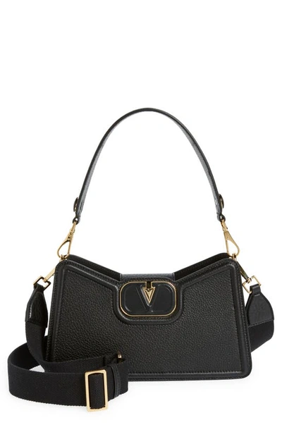 Shop Valentino Vlogo Leather Shoulder Bag In Nero