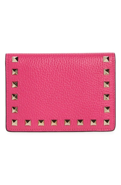 Shop Valentino Rockstud Leather Passport Case In Pink