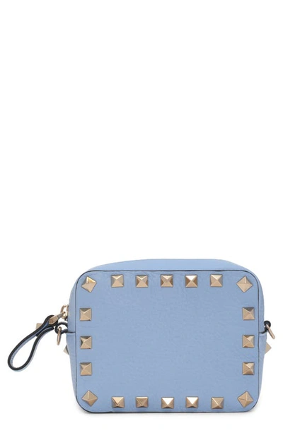 Shop Valentino Mini Rockstud Leather Crossbody Bag In Zqw Popeline Blue
