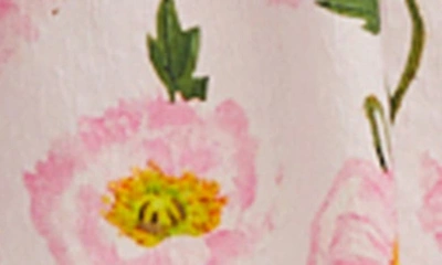 Shop Oscar De La Renta Poppy Print Pleated Cloqué Jacquard Shorts In Pink/ Soft Pink