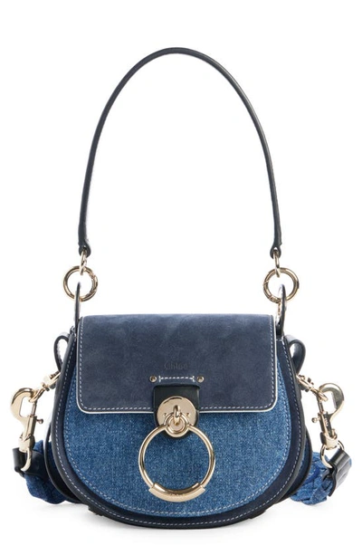 Shop Chloé Small Tess Colorblock Denim & Suede Saddle Bag