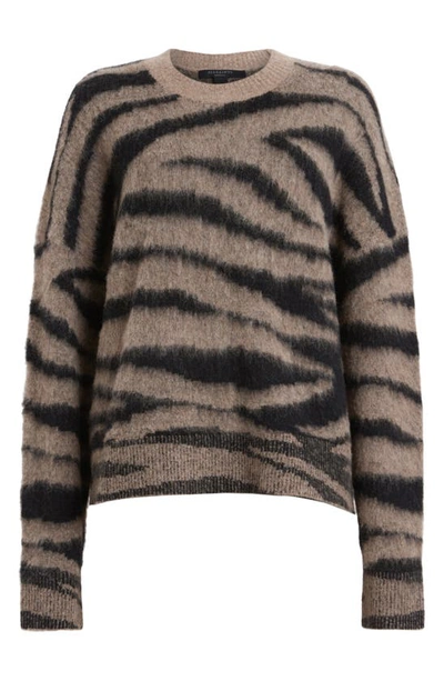 Shop Allsaints Tessa Tiger Stripe Merino Wool & Alpaca Blend Sweater In Brown/ Black