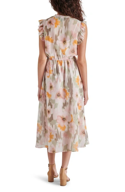 Shop Steve Madden Allegra Blurred Floral Ruffle Midi Dress In Olive