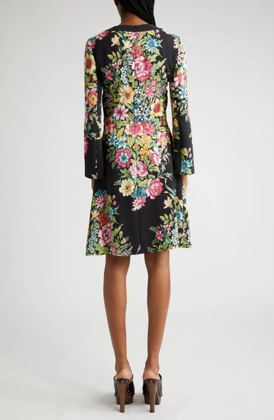 Shop Etro Placed Floral Print Stretch Crepe Dress In Print On Black Base