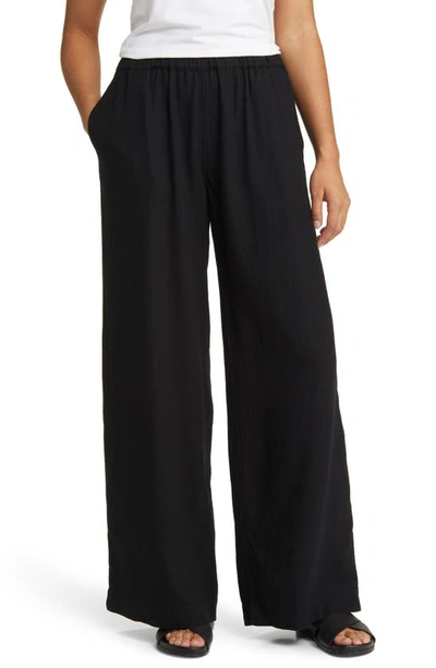 Shop Caslonr Wide Leg Pull-on Linen Blend Pants In Black