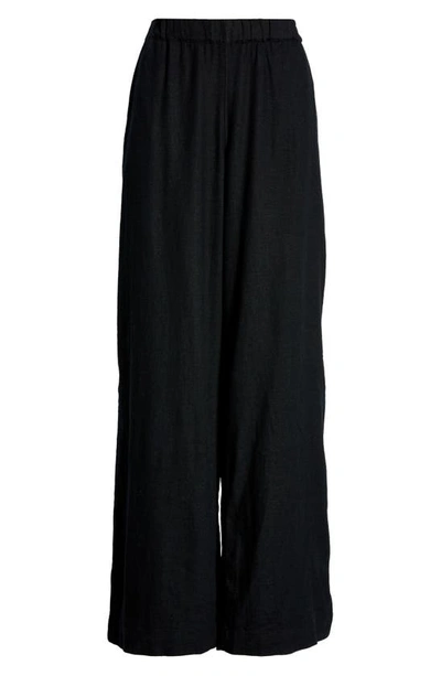 Shop Caslonr Wide Leg Pull-on Linen Blend Pants In Black