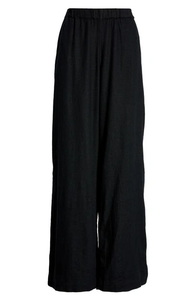 Caslonr Wide Leg Pull-on Linen Blend Pants In Black
