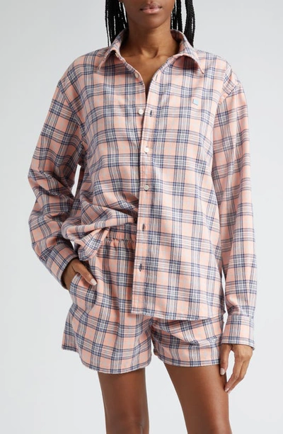 Shop Acne Studios Plaid Organic Cotton Flannel Button-up Shirt In Pink/ Blue