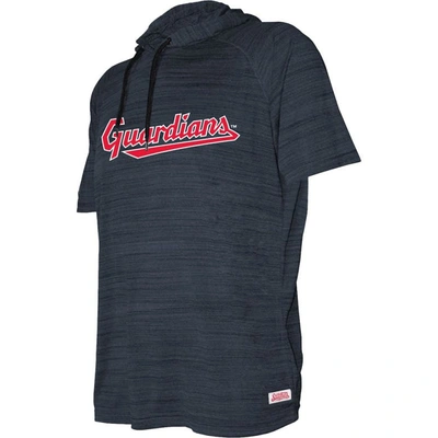 Shop Stitches Youth  Heather Navy Cleveland Guardians Raglan Short Sleeve Pullover Hoodie
