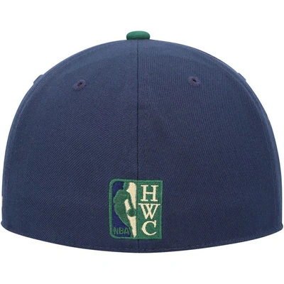 Shop Mitchell & Ness Navy/green Atlanta Hawks 25 Seasons Hardwood Classics Grassland Fitted Hat In Blue