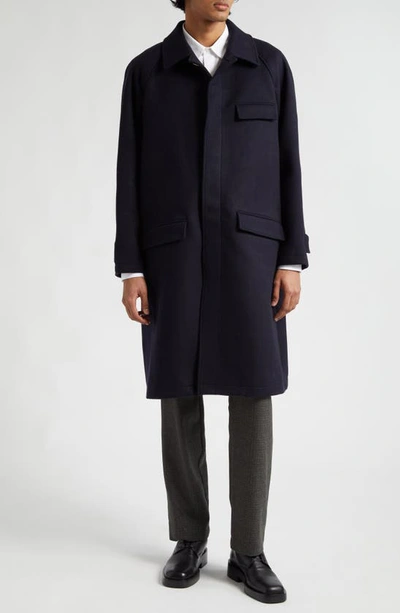 Shop De Bonne Facture Parisian Raglan Sleeve Wool Coat In Navy