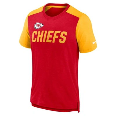 Shop Nike Heathered Red/heathered Gold Kansas City Chiefs Color Block Team Name T-shirt In Heather Red