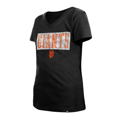 Shop New Era Girls Youth  Black San Francisco Giants Flip Sequin Team V-neck T-shirt