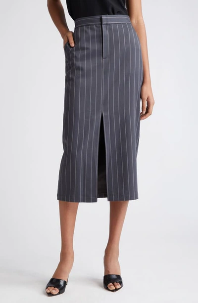 Shop L Agence L'agence Madonna Pinstripe Midi Pencil Skirt In Charcoal Pinstripe