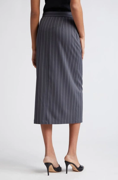 Shop L Agence Madonna Pinstripe Midi Pencil Skirt In Charcoal Pinstripe