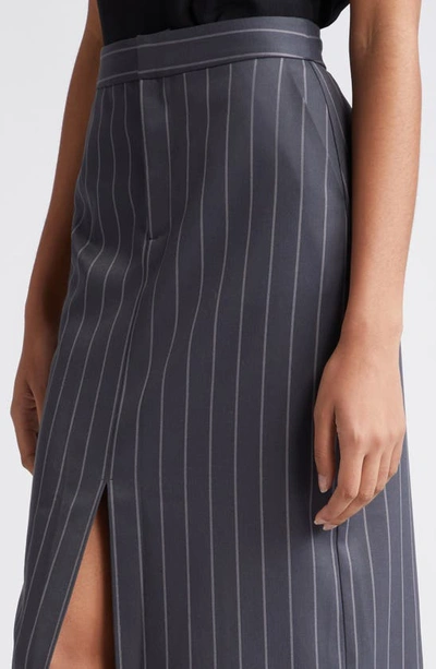 Shop L Agence Madonna Pinstripe Midi Pencil Skirt In Charcoal Pinstripe