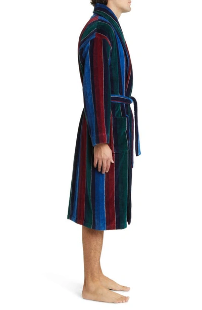 Shop Majestic Statement Stripes Shawl Collar Terry Cloth Robe In Navy/ Green