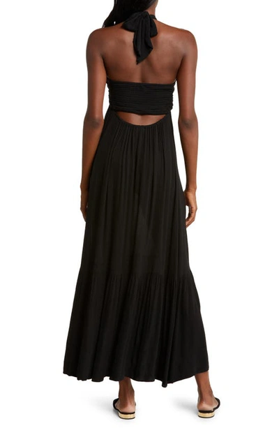 Shop Elan Tiered Halter Maxi Cover-up Dress In Black