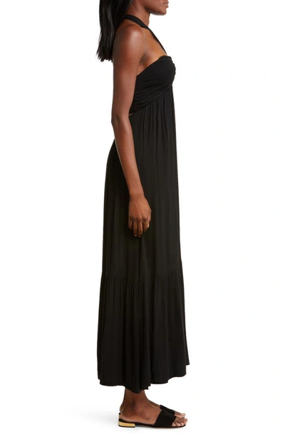 Shop Elan Tiered Halter Maxi Cover-up Dress In Black