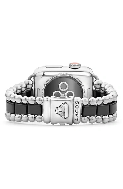 Shop Lagos Smart Caviar Black Ceramic & Stainless Steel Apple Watch® Watchband In Silver/ Black Ceramic
