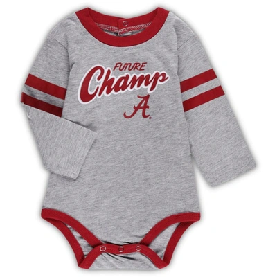 Shop Outerstuff Infant Crimson/gray Alabama Crimson Tide Little Kicker Long Sleeve Bodysuit And Sweatpants Set In Heather Gray