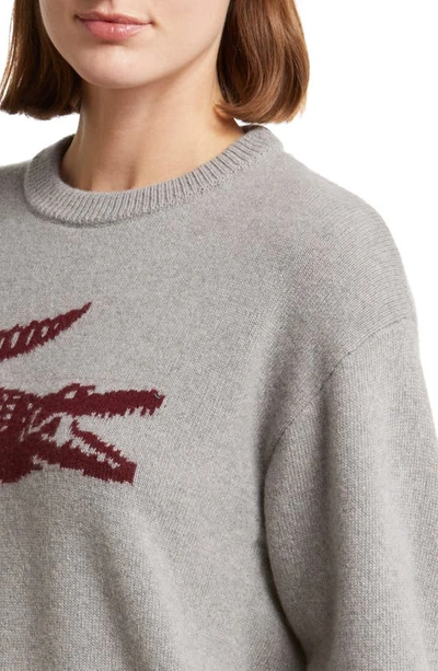 Shop Lacoste Big Croc Cashmere & Wool Crewneck Sweater In Iq3 Silver Chine/ Zin