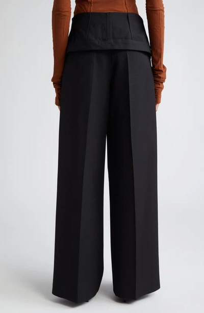 Shop Acne Studios Foldover Waist Pleated Recycled Polyester & Wool Wide Leg Trousers In Black