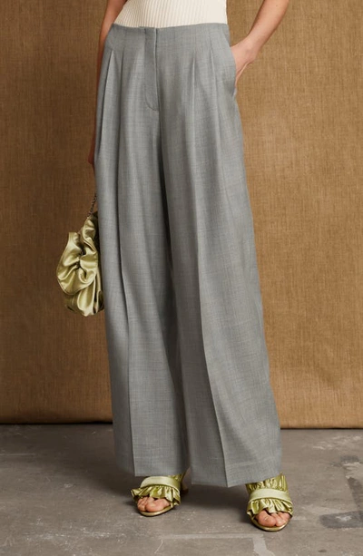 Shop & Other Stories High Waist Wide Leg Wool Blend Trousers In Grey