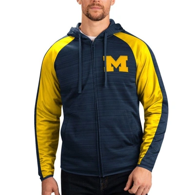 Shop G-iii Sports By Carl Banks Navy Michigan Wolverines Neutral Zone Raglan Full-zip Track Jacket Hoodie