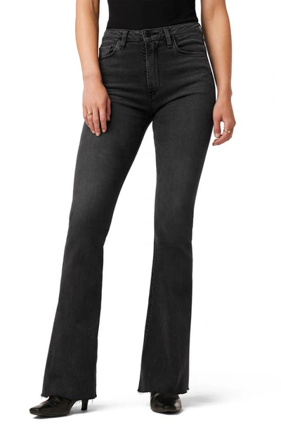 Shop Hudson Holly High Waist Raw Hem Flare Jeans In Washed Black